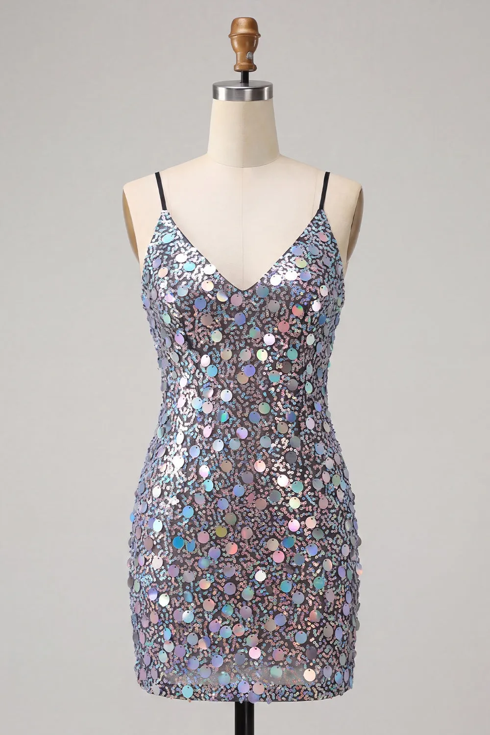 Sparkly Silver Bodycon Lace Up Back Short Homecoming Dress with Sequins sold by Zapaka product image thumbnail 5
