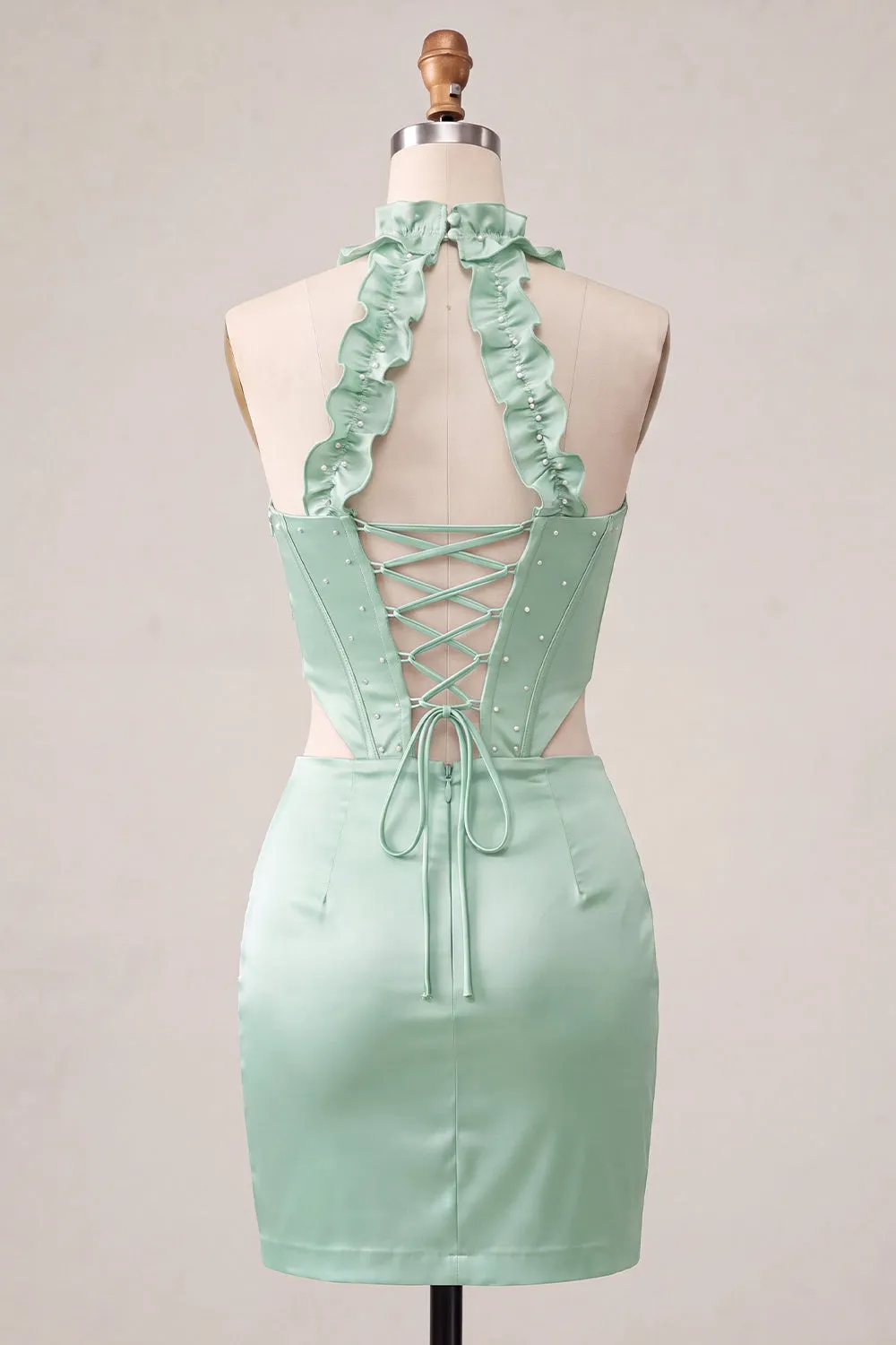 Halter Corset Bodycon Mint Green Ruched Short Homecoming Dress with Slit sold by Zapaka product image thumbnail 2