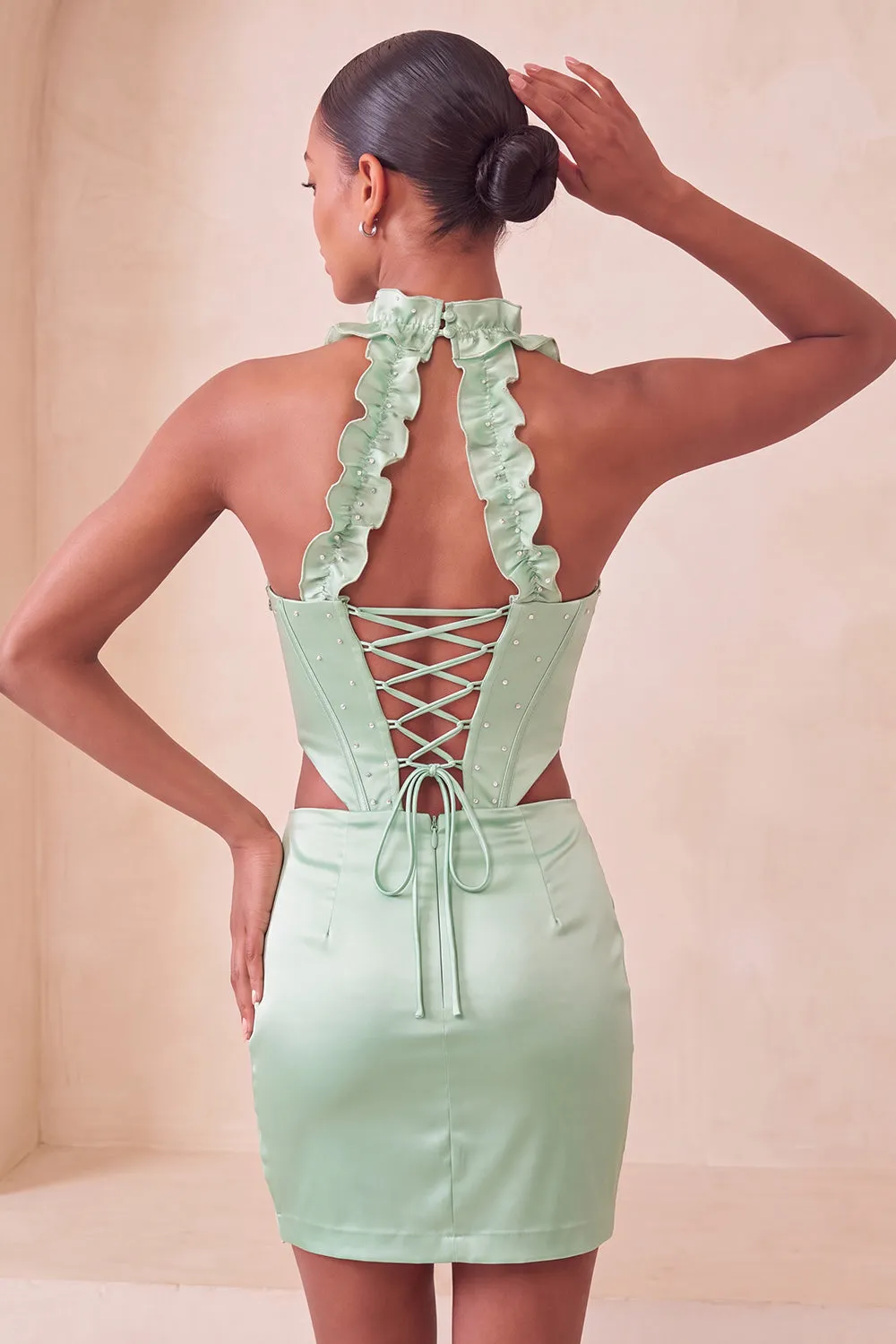 Halter Corset Bodycon Mint Green Ruched Short Homecoming Dress with Slit sold by Zapaka product image thumbnail 4