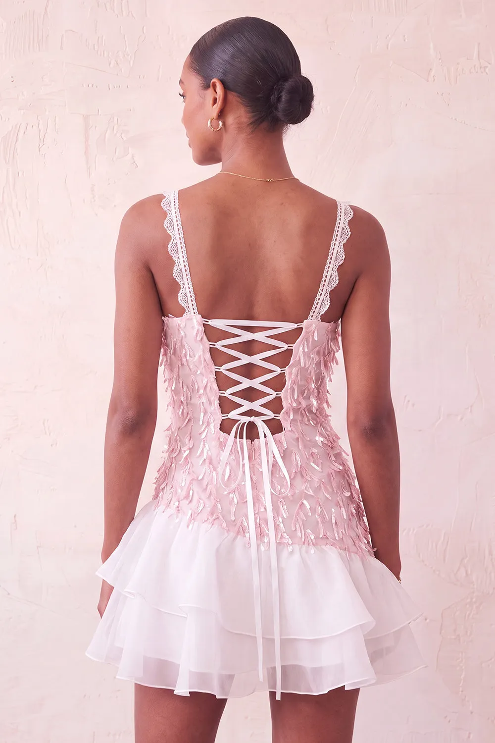Pink Bodycon Ruffled Short Sequin Homecoming Dress with Lace Up Back sold by Zapaka product image thumbnail 2