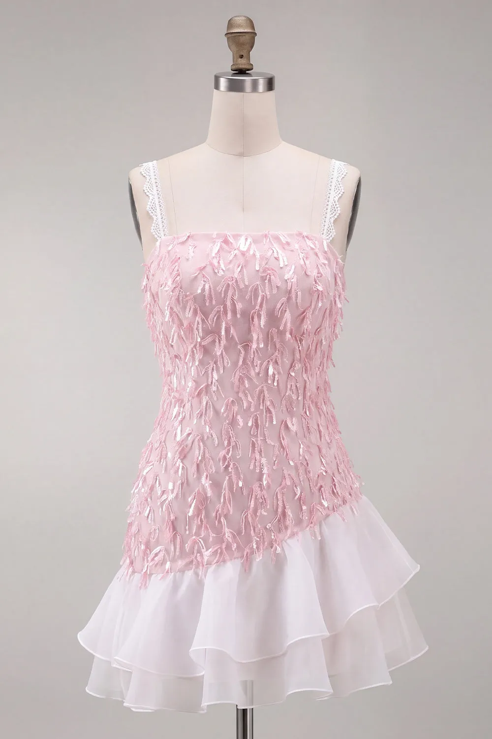 Pink Bodycon Ruffled Short Sequin Homecoming Dress with Lace Up Back sold by Zapaka product image thumbnail 5