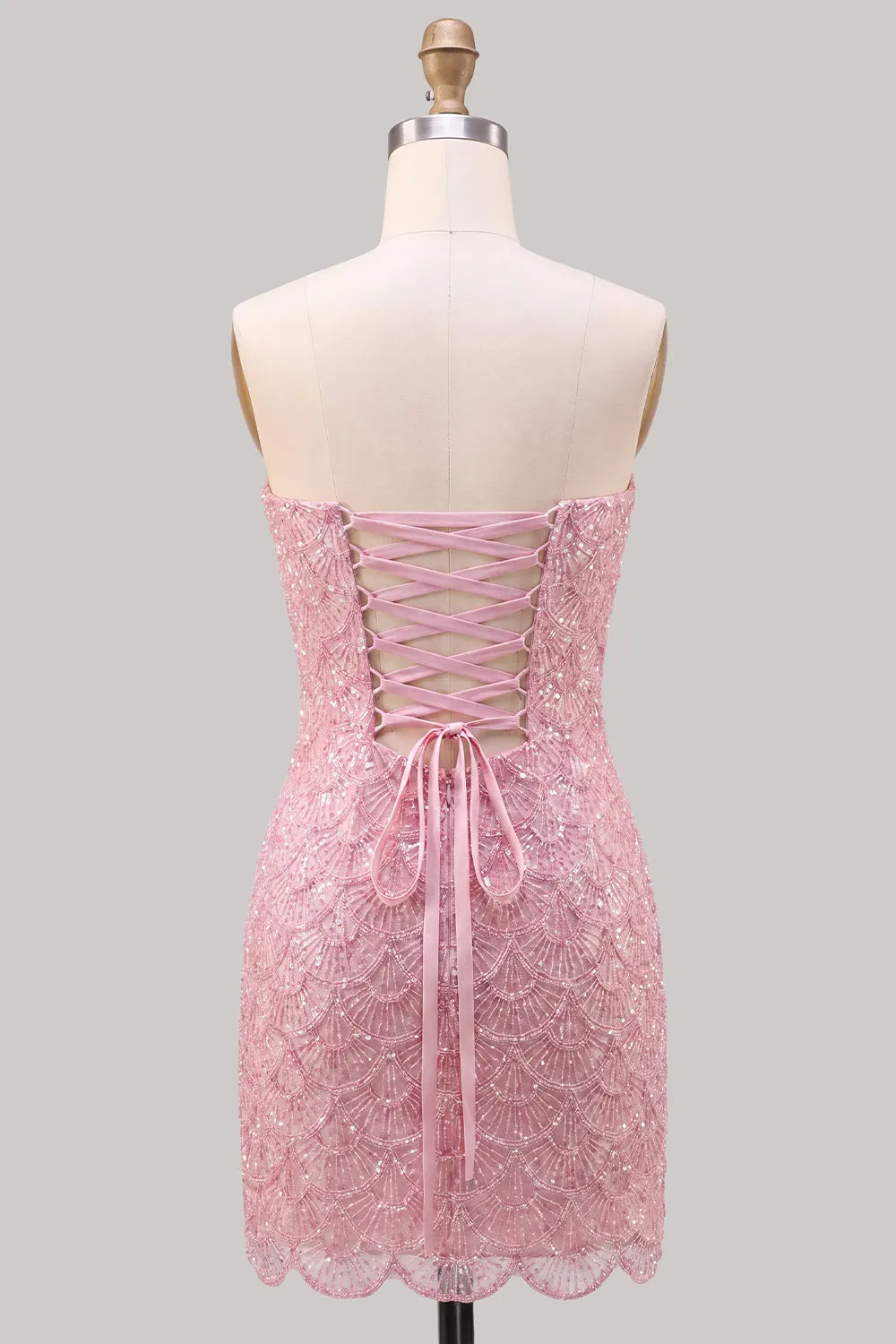Strapless Pink Tight Floral Lace Up Back Short Homecoming Dress with Lace Up Back sold by Zapaka product image thumbnail 2
