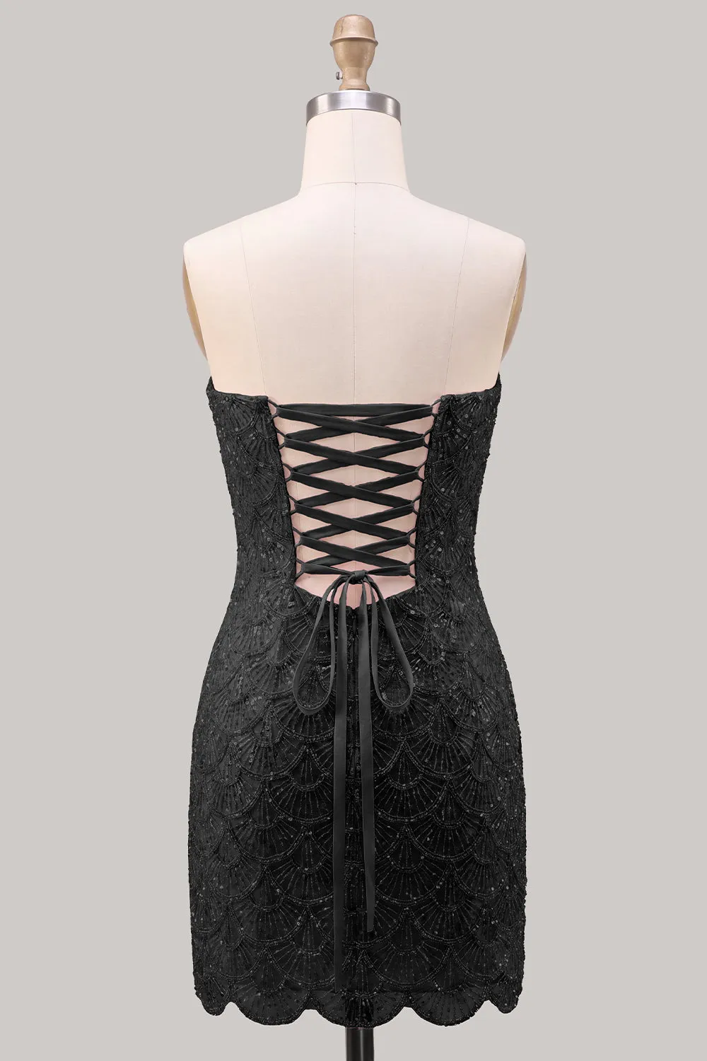 Strapless Pink Tight Floral Lace Up Back Short Homecoming Dress with Lace Up Back sold by Zapaka product image thumbnail 4