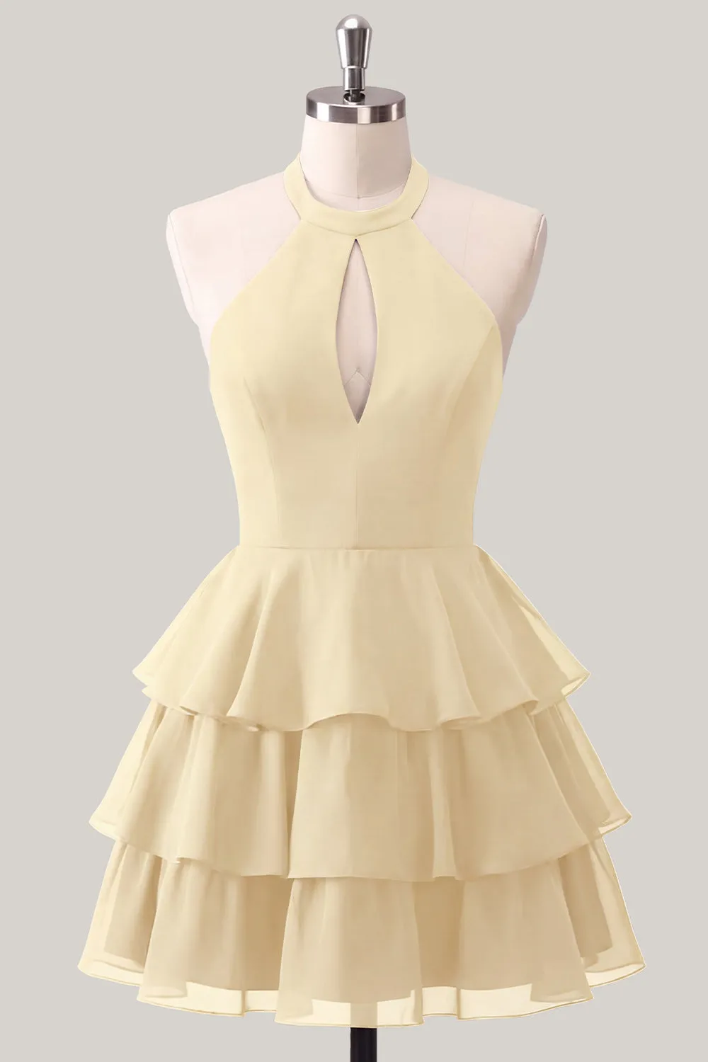 Blue Flower A-Line Halter Neck Tiered Chiffon Cut Out Homecoming Dress sold by Zapaka product image thumbnail 5