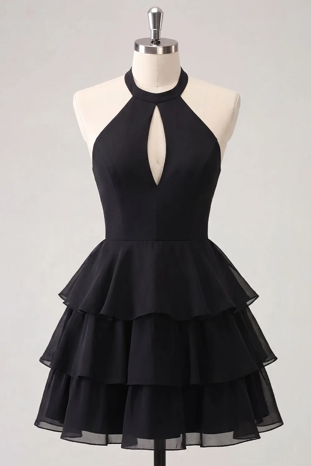 Blue Flower A-Line Halter Neck Tiered Chiffon Cut Out Homecoming Dress sold by Zapaka product image thumbnail 3