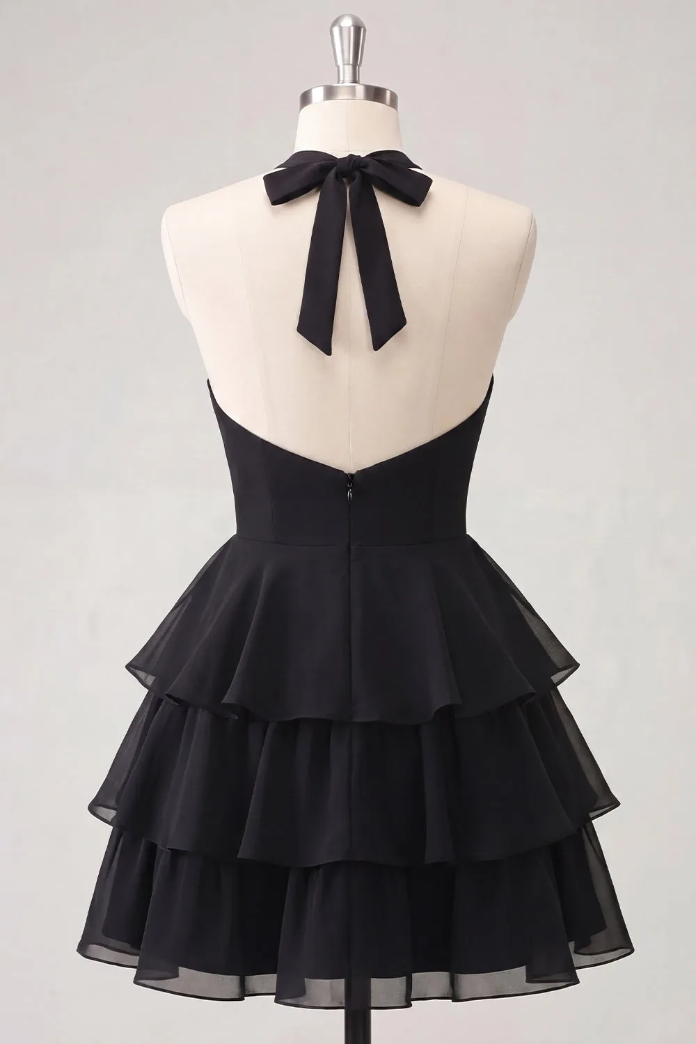 Blue Flower A-Line Halter Neck Tiered Chiffon Cut Out Homecoming Dress sold by Zapaka product image thumbnail 4