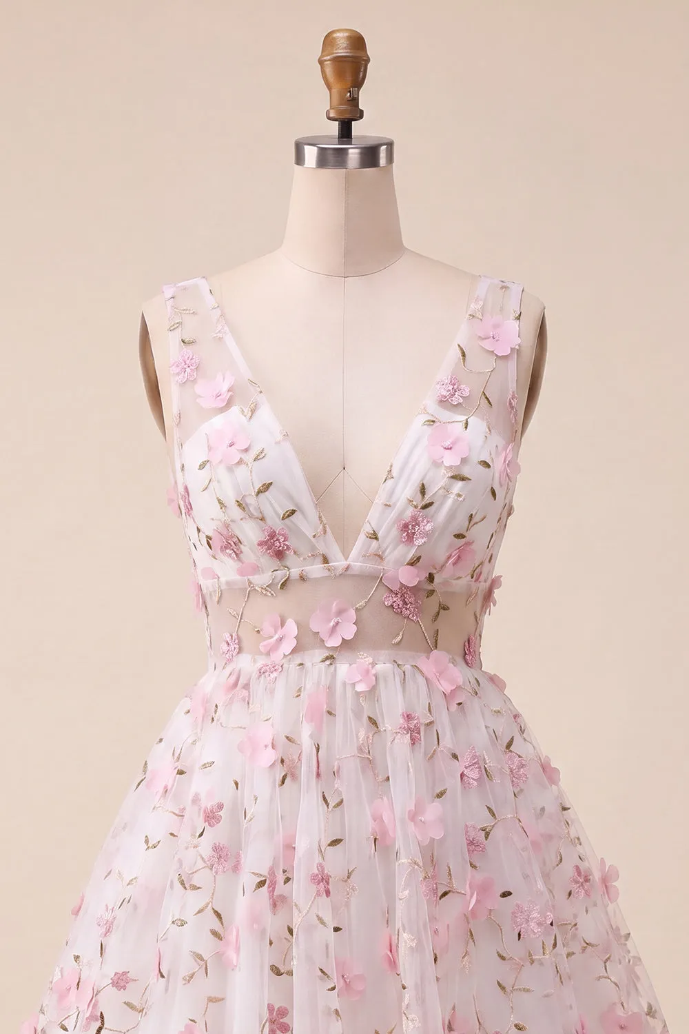 Blush V-Neck Floral A-Line Homecoming Dress with Lace Up Back sold by Zapaka product image thumbnail 5