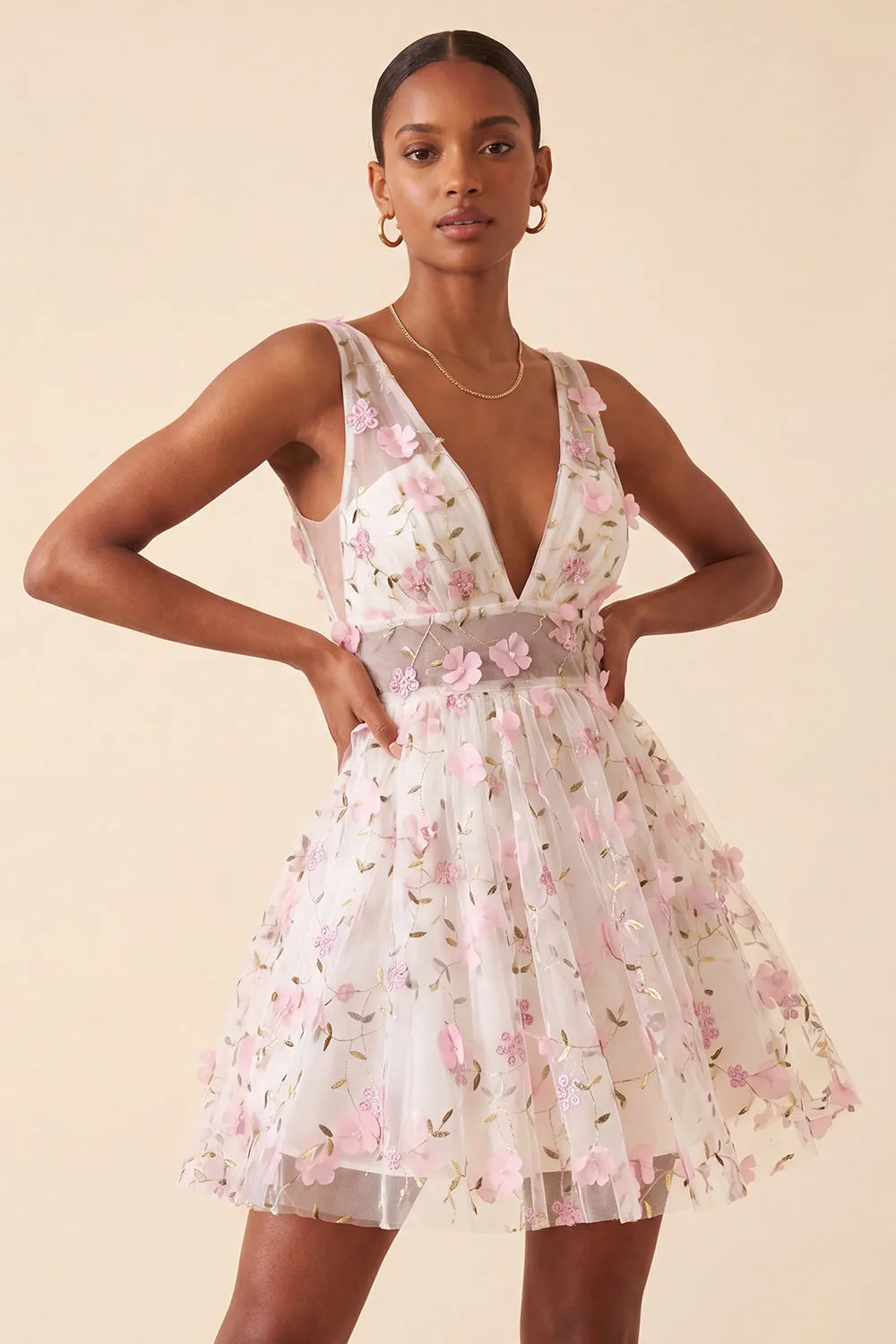 Blush V-Neck Floral A-Line Homecoming Dress with Lace Up Back sold by Zapaka product image thumbnail 3