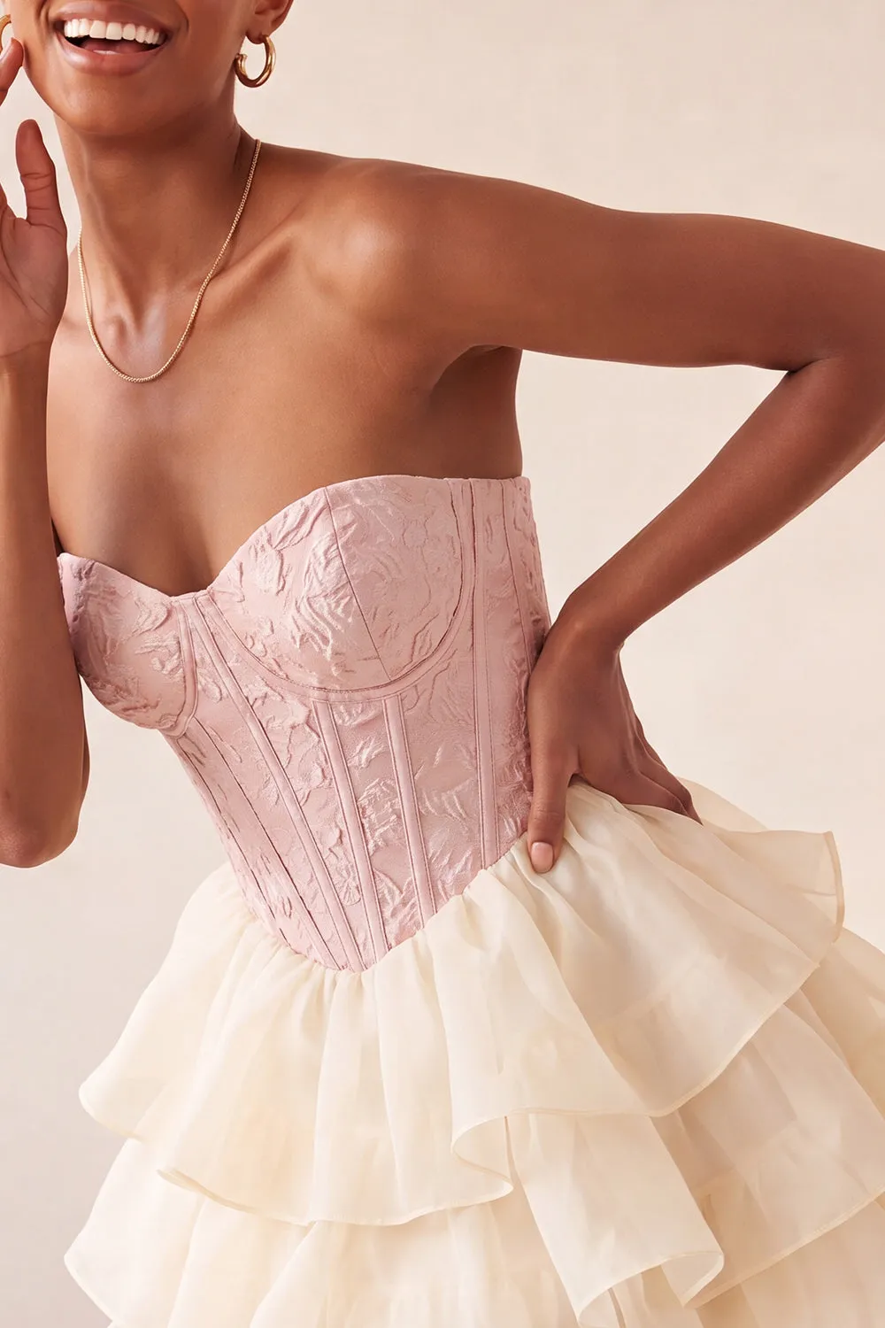 Pink Sweetheart A-Line Corset Jacquard Lace Up Back Tiered Homecoming Dress sold by Zapaka product image thumbnail 5