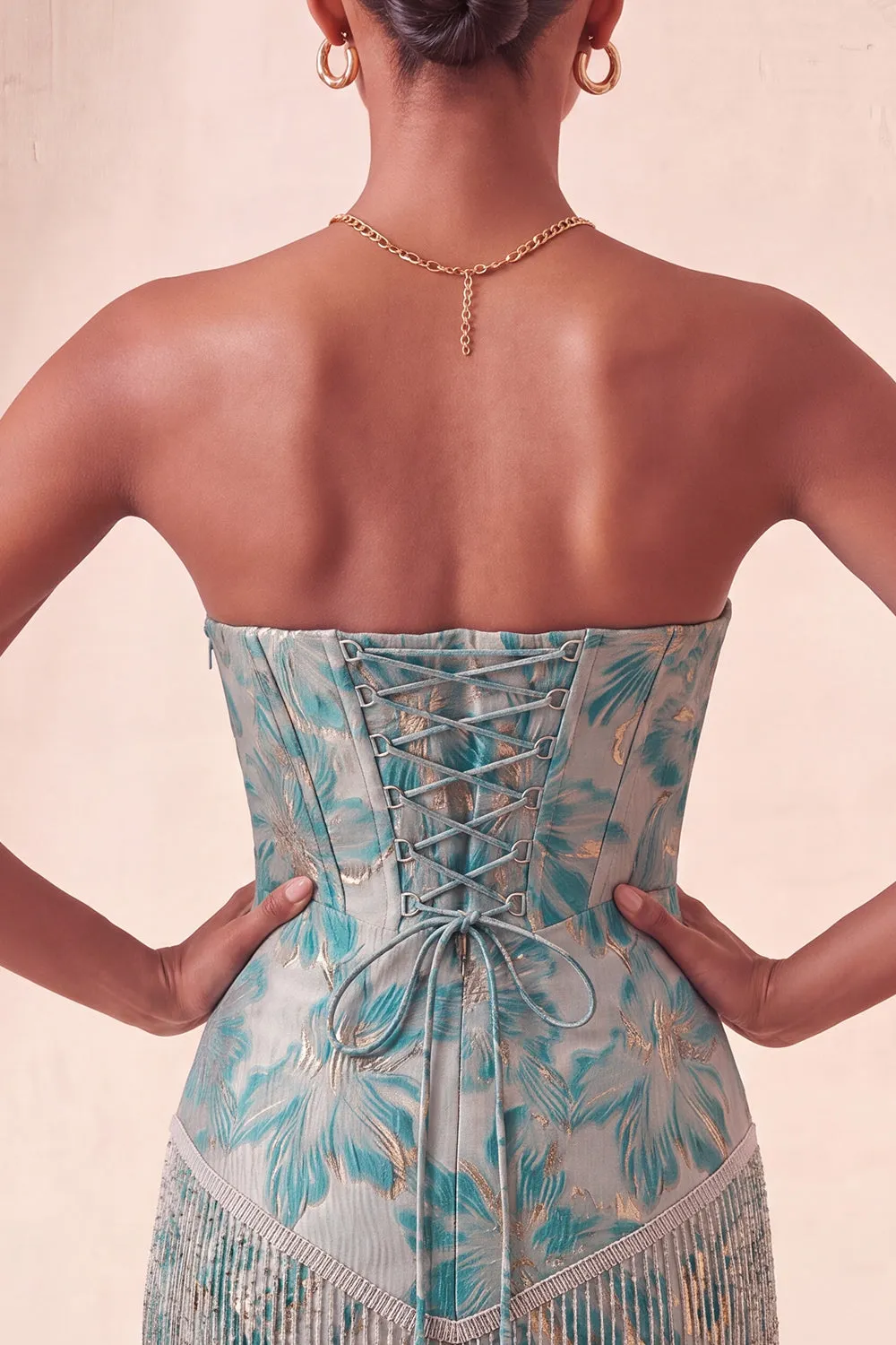 Lake Blue Sweetheart Corset Jacquard Lace Up Back Homecoming Dress with Fringes sold by Zapaka product image thumbnail 4