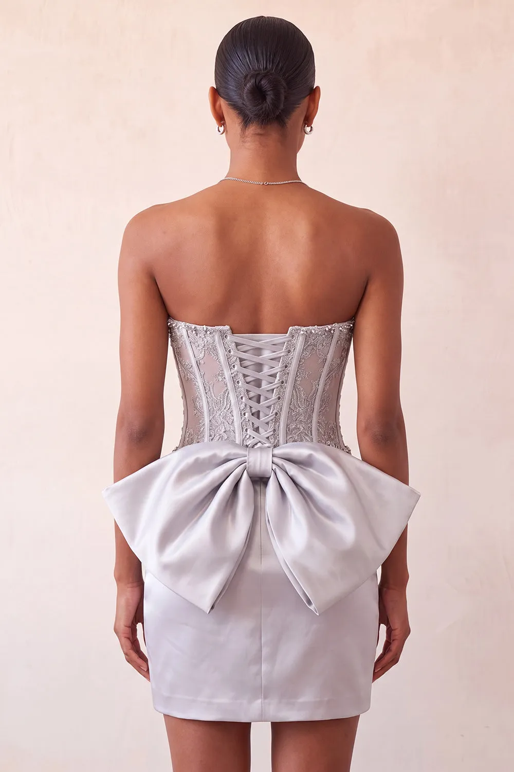 Silver Sweetheart Corset Lace Up Back Bodycon Homecoming Dress with Bow sold by Zapaka product image thumbnail 4