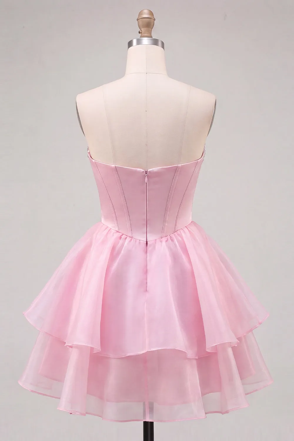 Pink Sweetheart Corset A-Line Tiered Homecoming Dress with Beading sold by Zapaka product image thumbnail 2