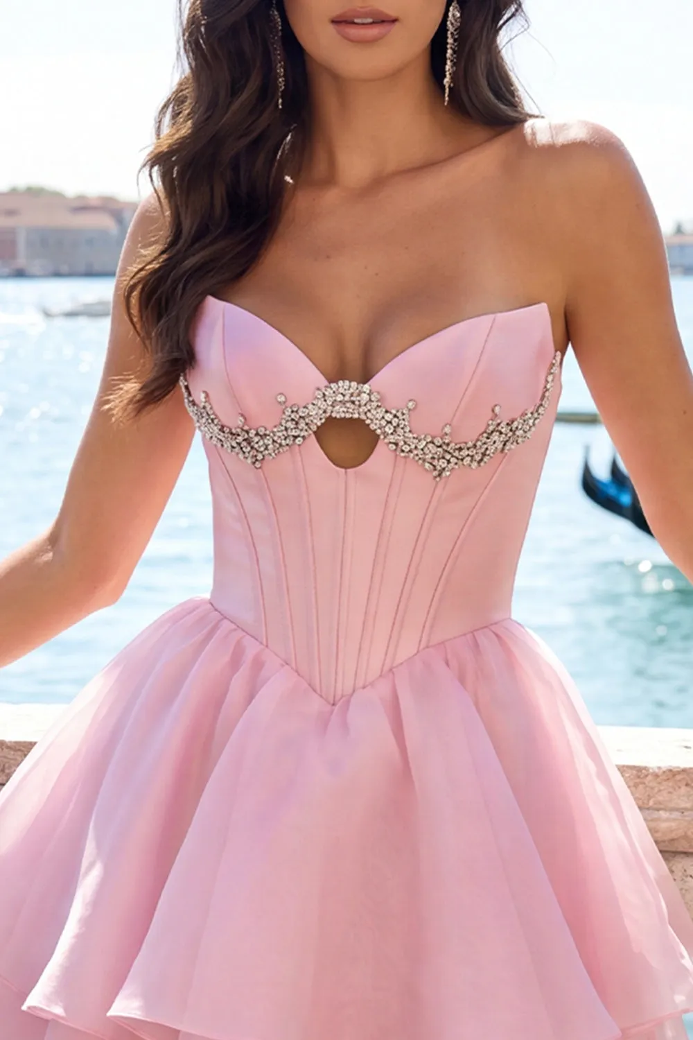 Pink Sweetheart Corset A-Line Tiered Homecoming Dress with Beading sold by Zapaka product image thumbnail 5