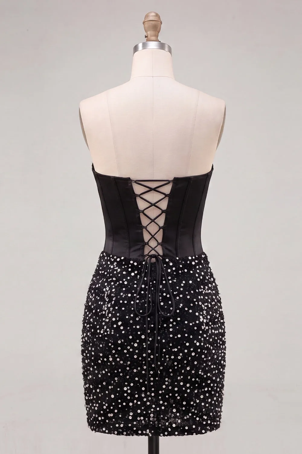 Sweetheart Black Bodycon Corset Pearls Homecoming Dress with Lace Up Back sold by Zapaka product image thumbnail 2