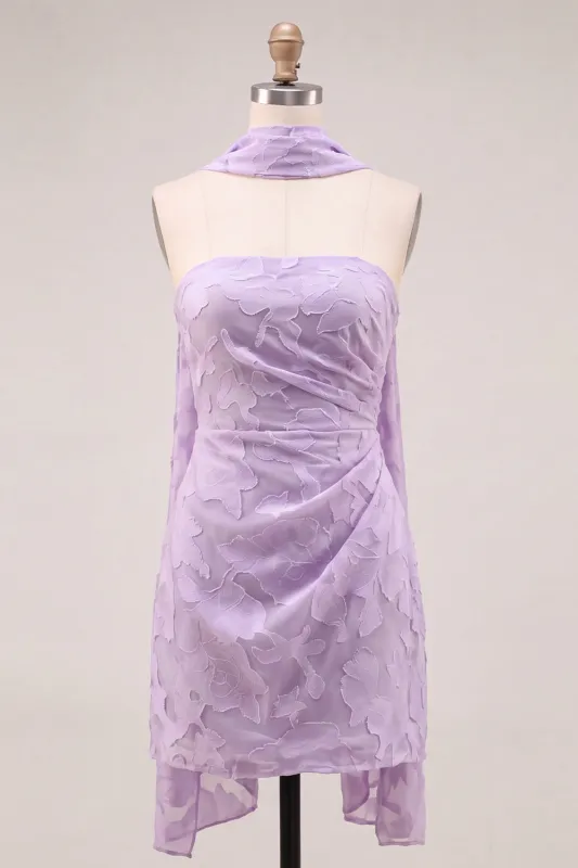 Strapless Lilac Ruched Floral Tight Homecoming Dress made by Zapaka