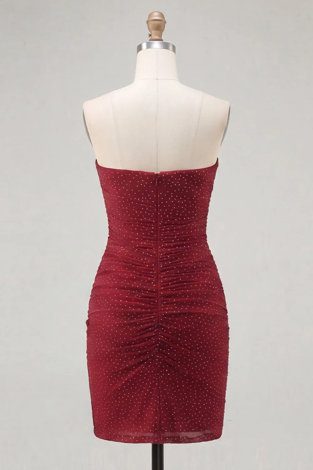 Burgundy Sweetheart Tight Ruched Cut Out Homecoming Dress with Beading sold by Zapaka product image thumbnail 2