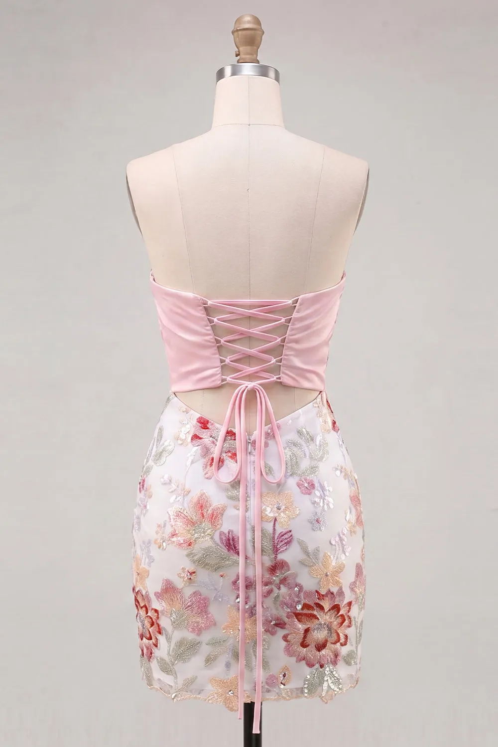 Mint Green Bodycon Strapless Floral Beaded Mini Homecoming Dress with Big Bow sold by Zapaka product image thumbnail 2