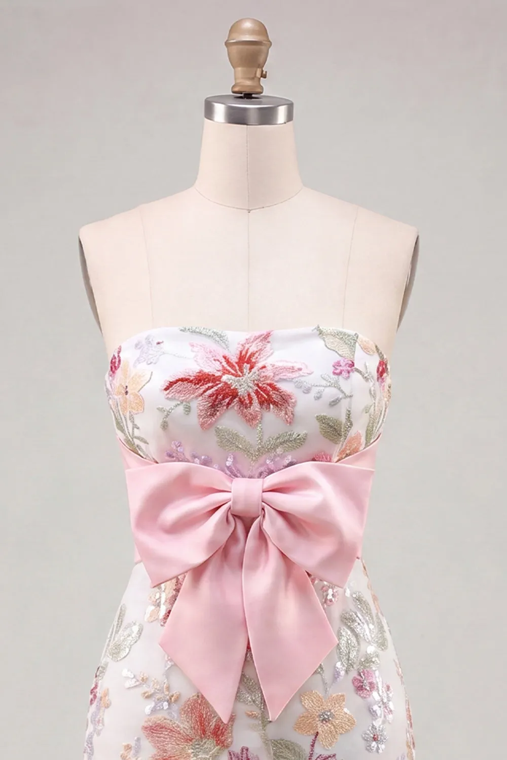 Mint Green Bodycon Strapless Floral Beaded Mini Homecoming Dress with Big Bow sold by Zapaka product image thumbnail 5