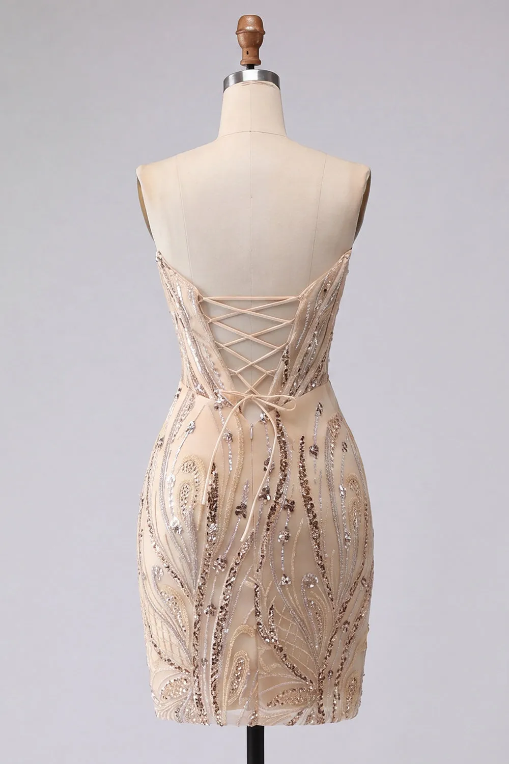 Strapless Champagne Bodycon Sequins Homecoming Dress with Lace Up Back sold by Zapaka product image thumbnail 2