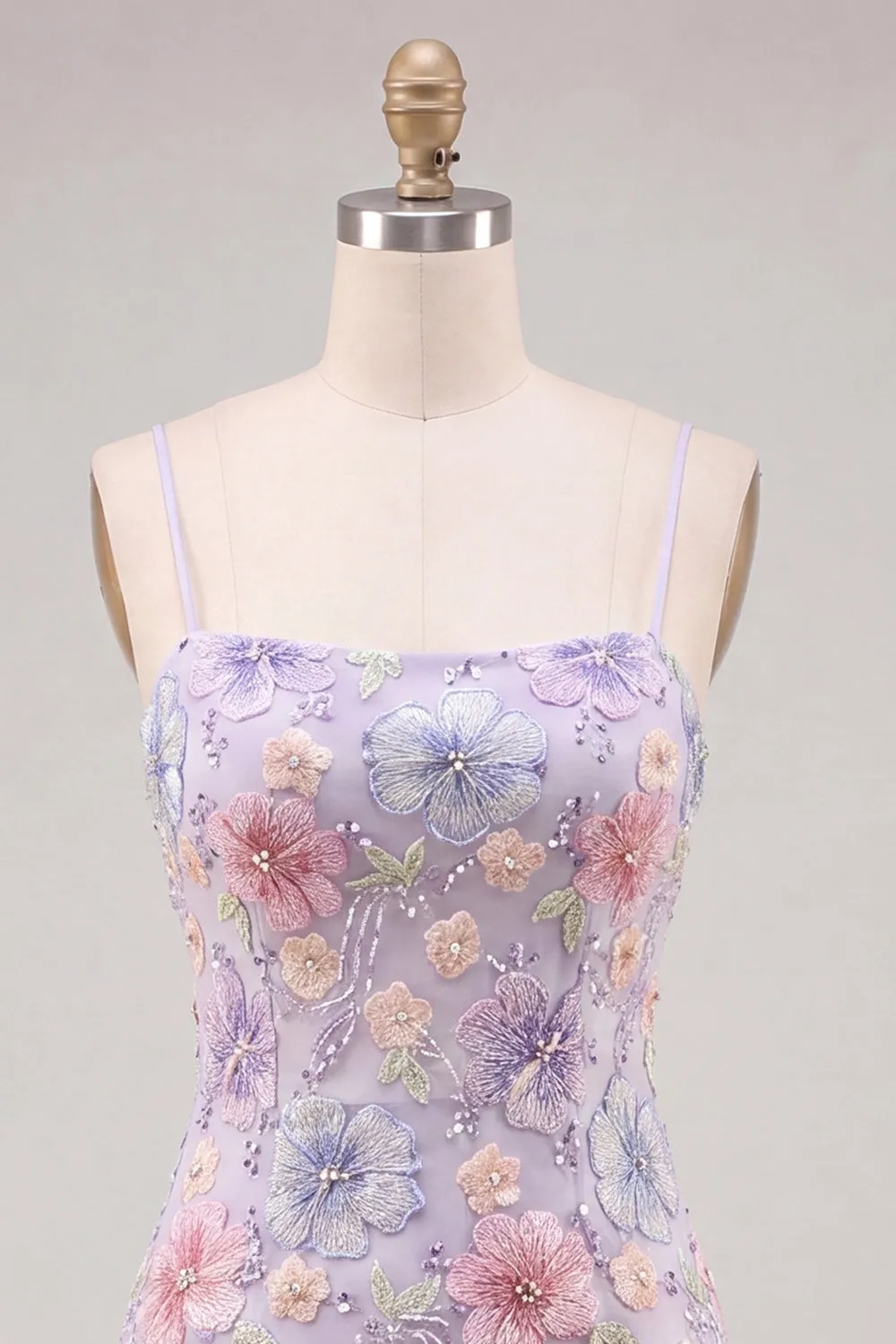Lilac Floral Bodycon Spaghetti Straps Short Homecoming Dress with Beading sold by Zapaka product image thumbnail 5