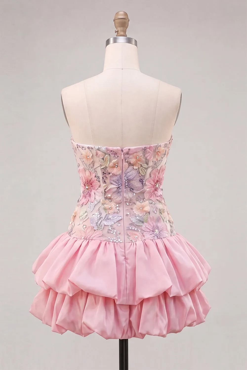 Strapless Pink Floral Tiered A-Line Homecoming Dress with Sequins sold by Zapaka product image thumbnail 2