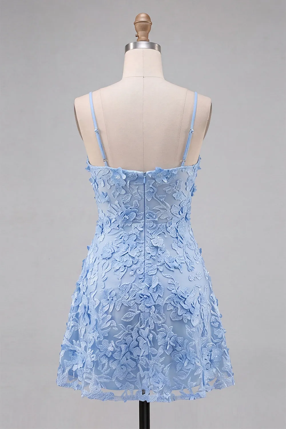 Light Blue Floral A-Line Spaghetti Straps Homecoming Dress with Appliques sold by Zapaka product image thumbnail 2