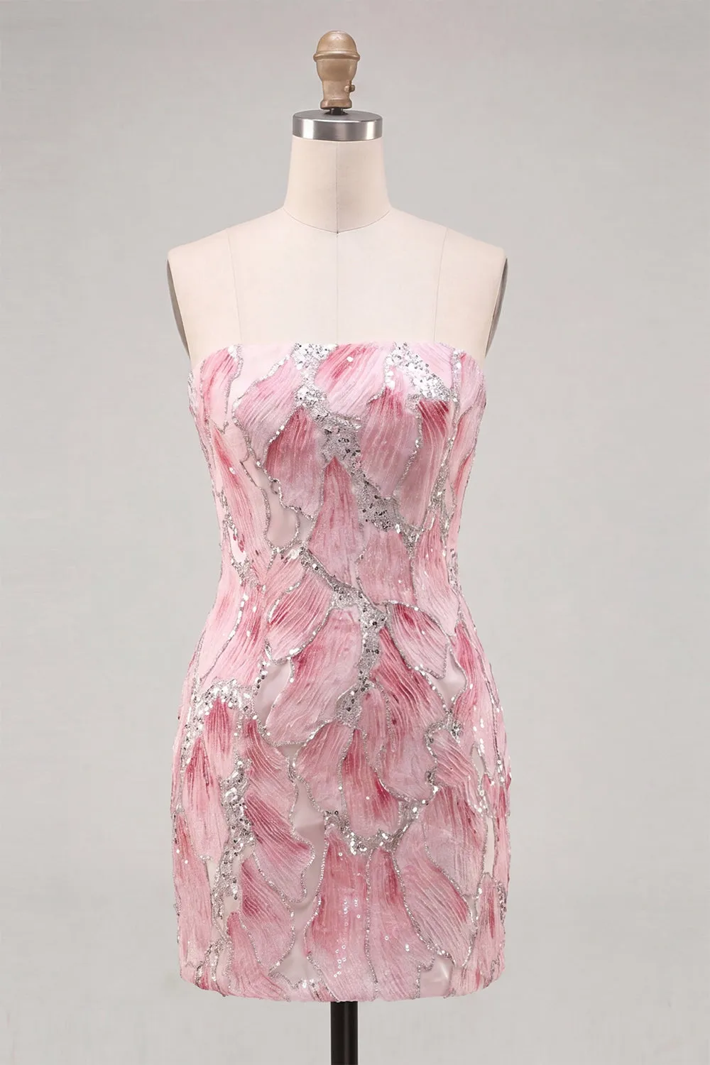 Strapless Pink Bodycon Sequins Short Homecoming Dress sold by Zapaka