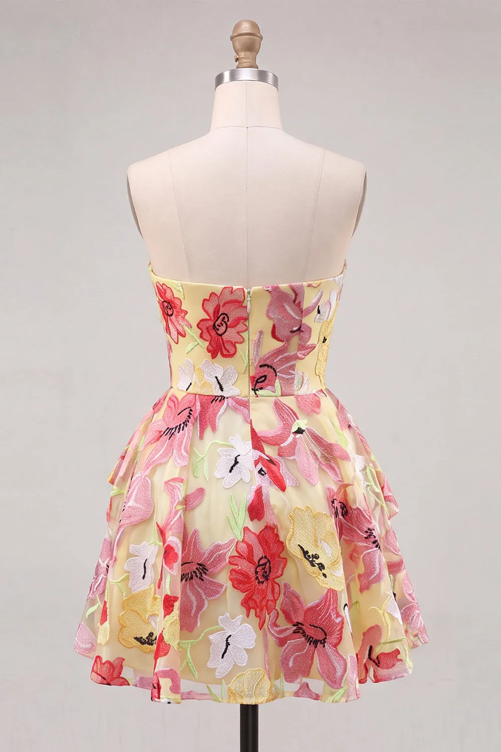 Pink A-Line Sweetheart Floral Ruched Beaded Homecoming Dress sold by Zapaka product image thumbnail 2