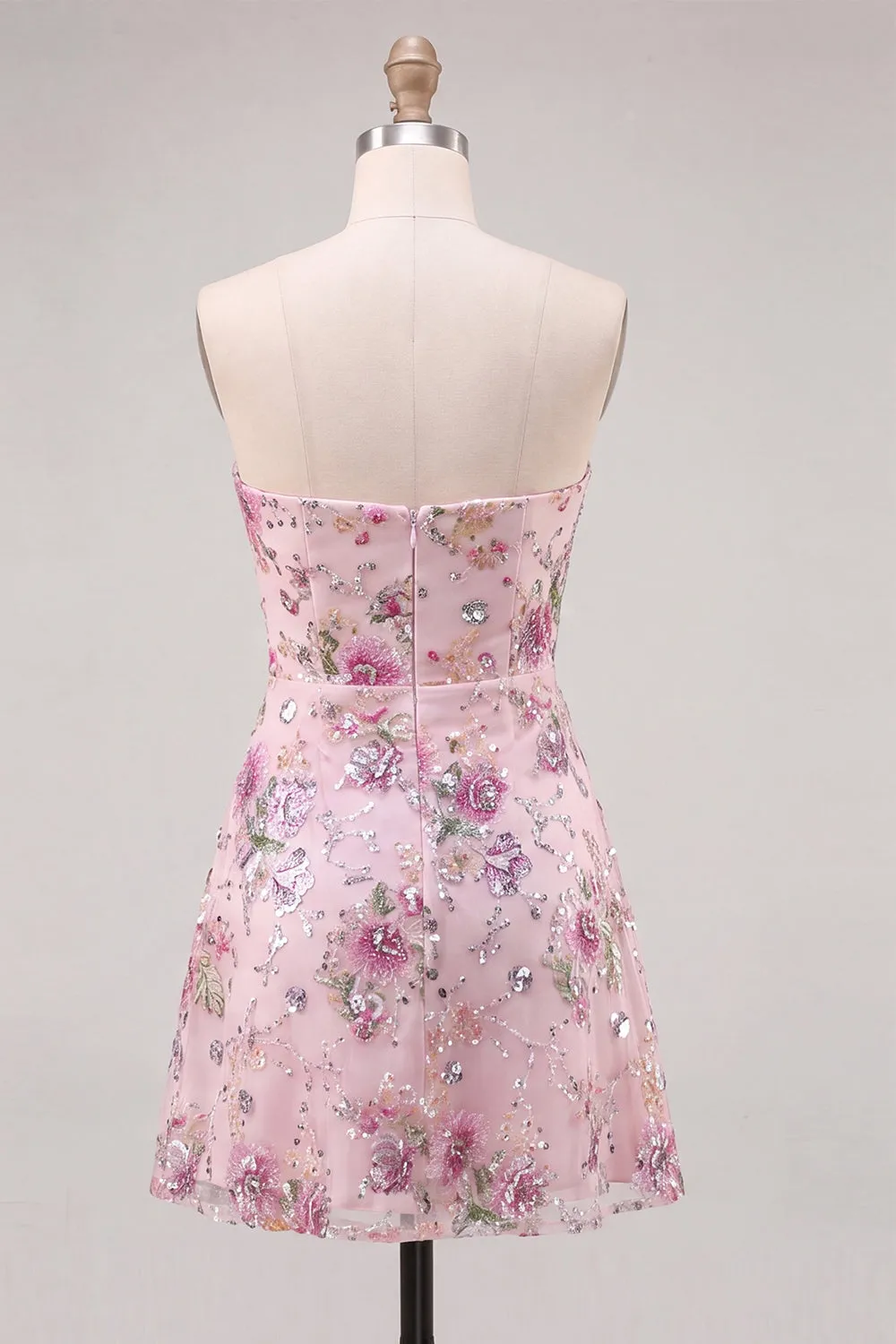 Strapless Pink A-Line Floral Sequins Short Homecoming Dress sold by Zapaka product image thumbnail 2