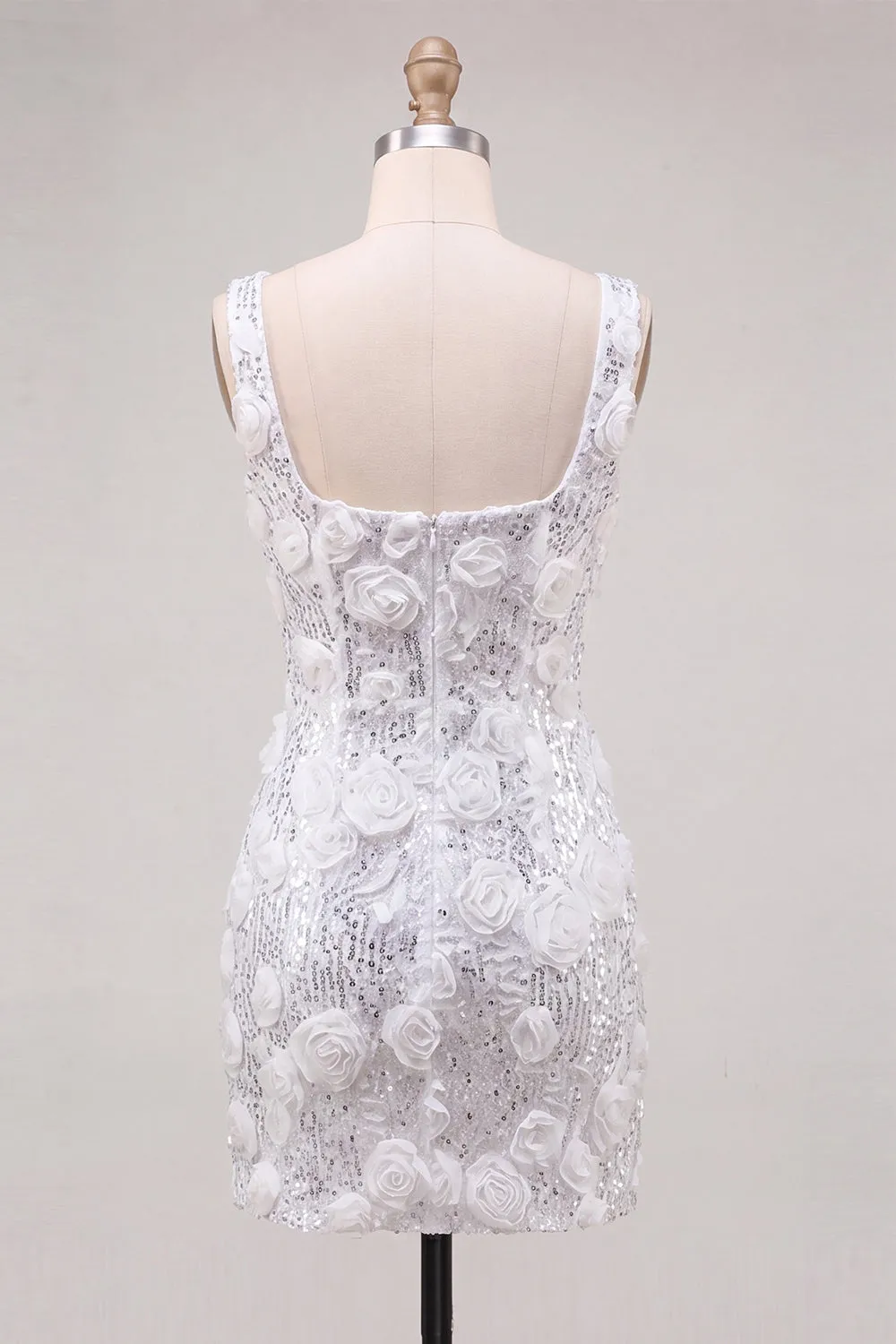 Ivory Square Neck Bodycon Sequins Homecoming Dress with 3D Flowers sold by Zapaka product image thumbnail 2