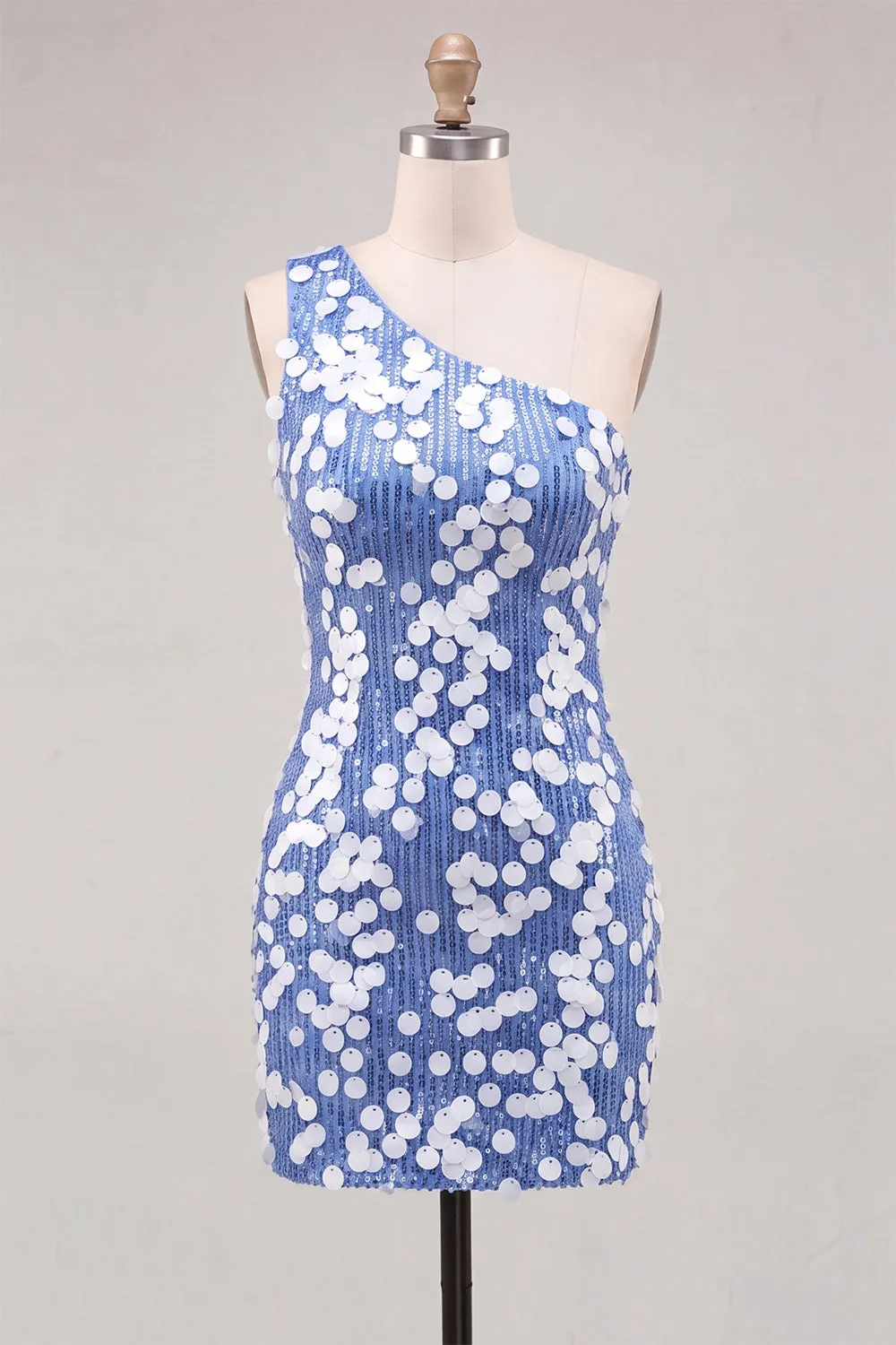 Bodycon One Shoulder Blue Sequins Short Homecoming Dress sold by Zapaka
