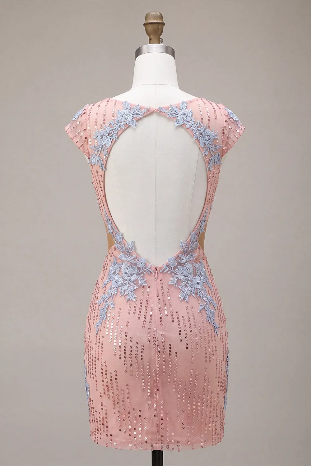 Pink V-Neck Bodycon Sequins Floral Cut Out Homecoming Dress sold by Zapaka product image thumbnail 2