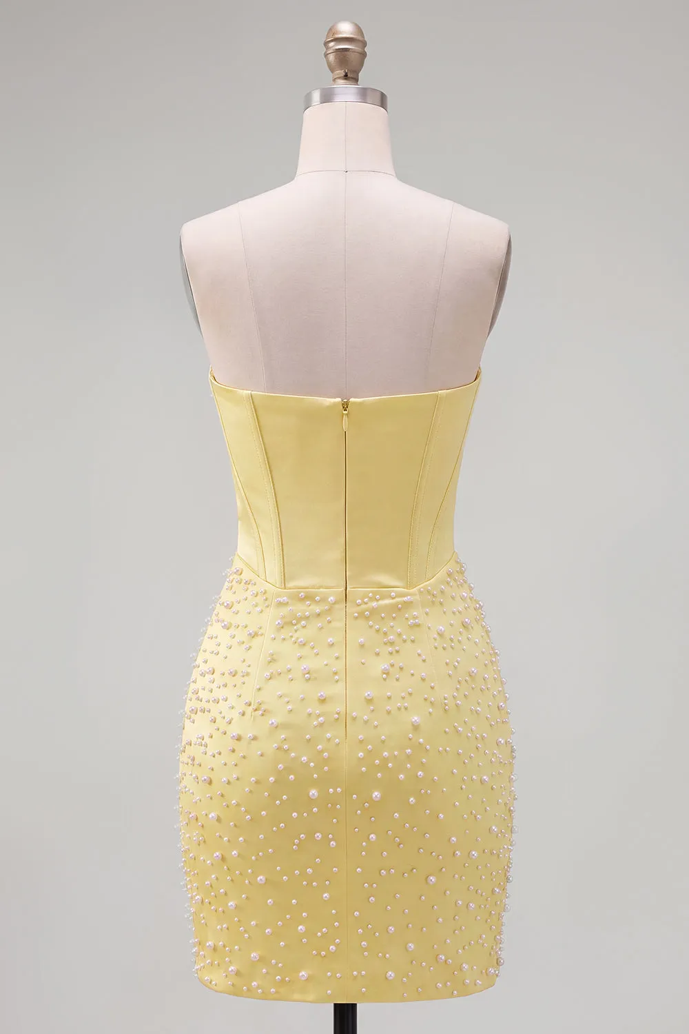 Strapless Yellow Corset Pearl Bodycon Homecoming Dress sold by Zapaka product image thumbnail 2
