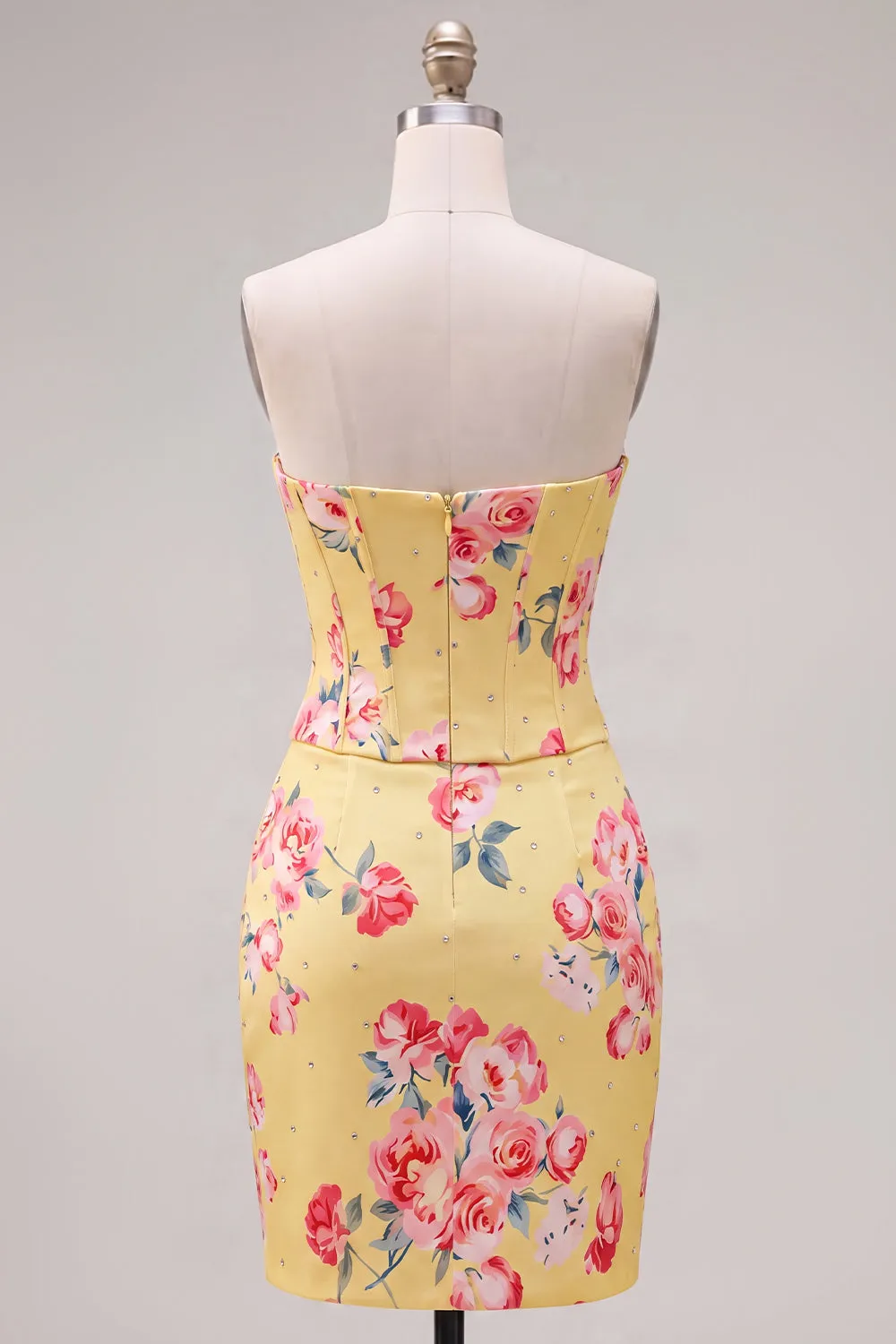 Sweetheart Yellow Corset Beaded Floral Tight Homecoming Dress sold by Zapaka product image thumbnail 2