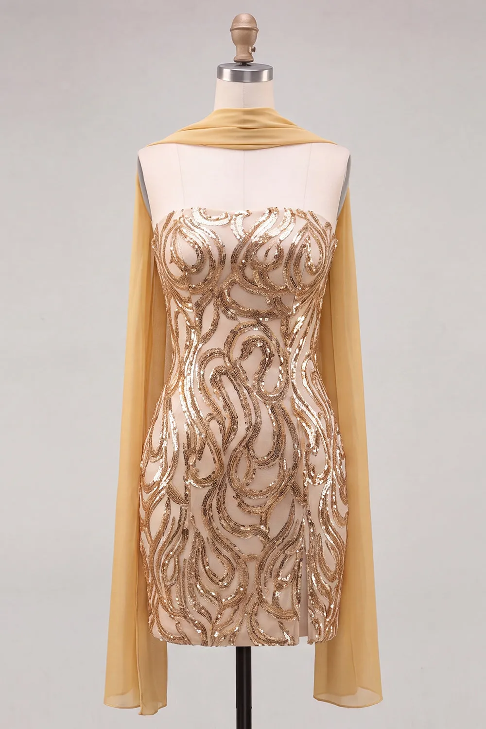 Gold Strapless Sequins Bodycon Short Homecoming Dress with Slit sold by Zapaka