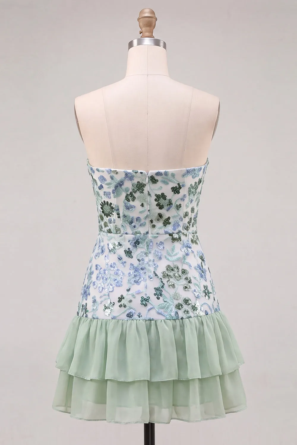 Light Green Strapless A-Line Tiered Sequins Ruffle Short Homecoming Dress sold by Zapaka product image thumbnail 2