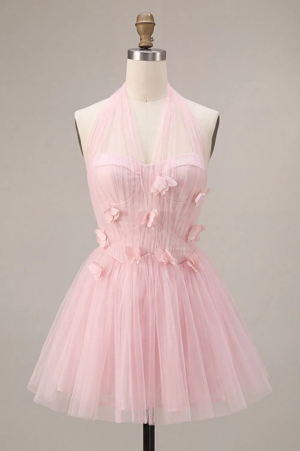 Pink A-Line Tulle Corset Homecoming Dress with 3D Flowers sold by Zapaka