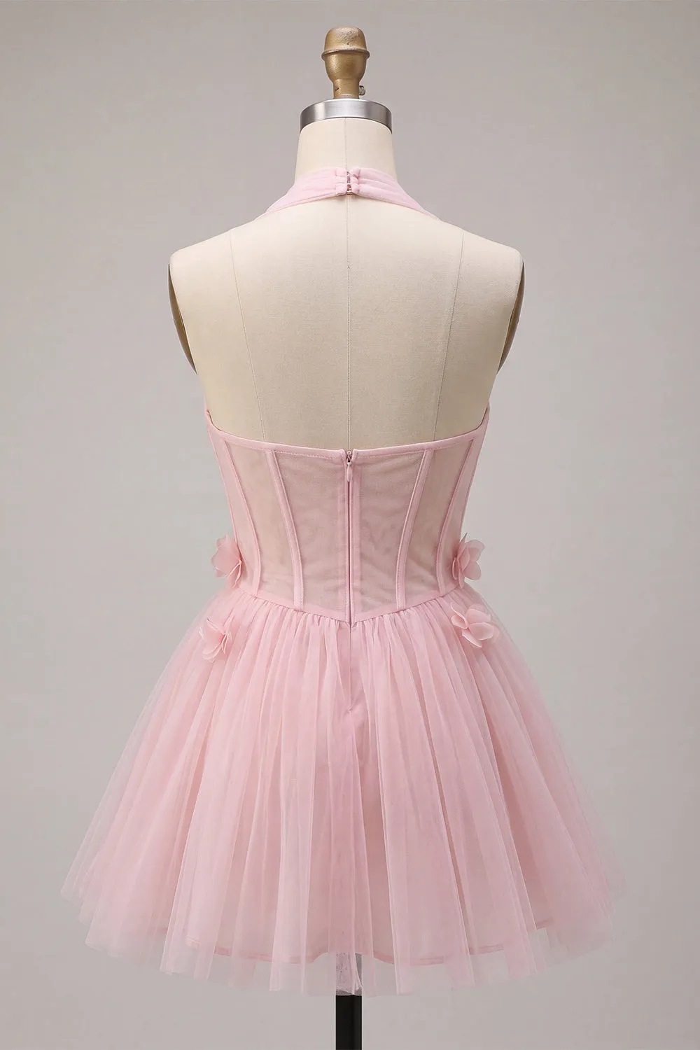 Pink A-Line Tulle Corset Homecoming Dress with 3D Flowers sold by Zapaka product image thumbnail 2