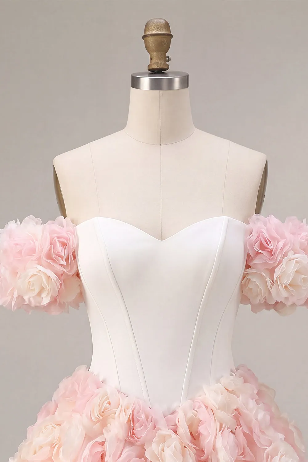 White and Pink A-Line Off the Shoulder Corset Floral Homecoming Dress sold by Zapaka product image thumbnail 5