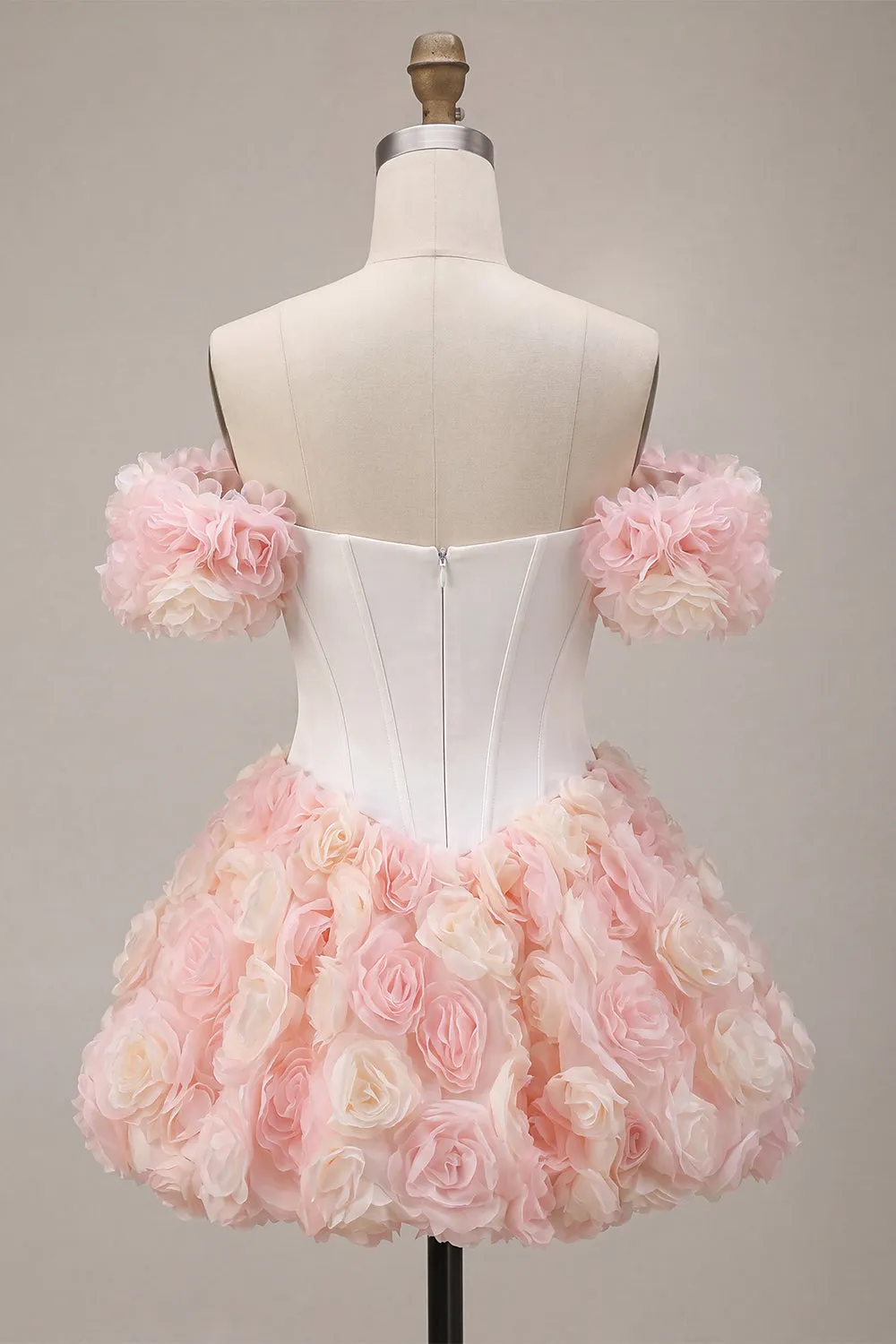 White and Pink A-Line Off the Shoulder Corset Floral Homecoming Dress sold by Zapaka product image thumbnail 2