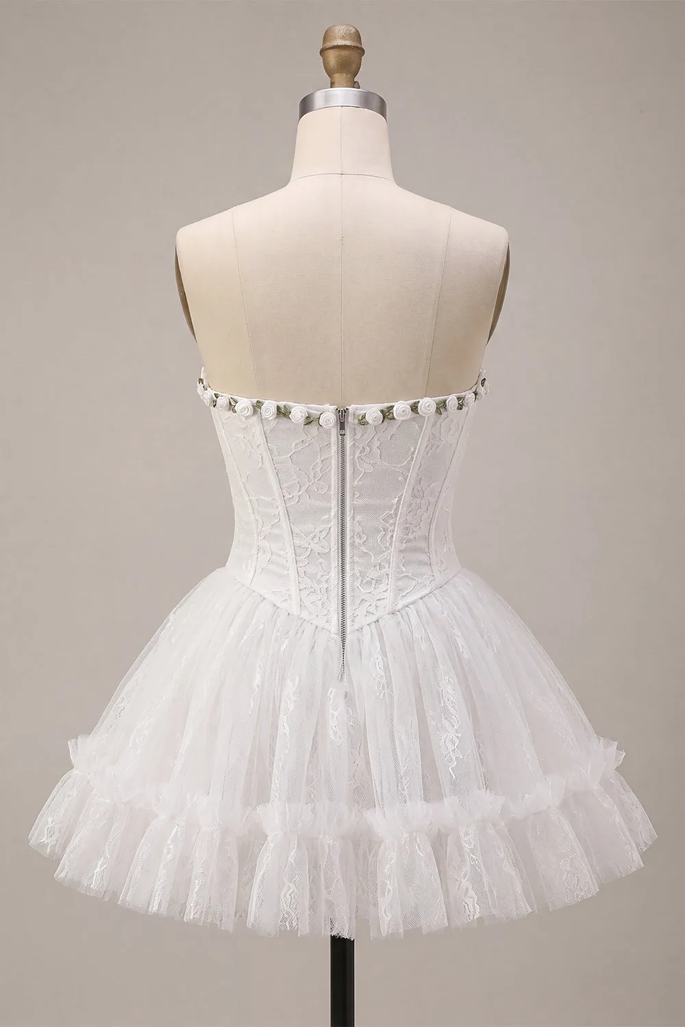 Lace Sweetheart White A-Line Corset Short Homecoming Dress with Ruffles sold by Zapaka product image thumbnail 2