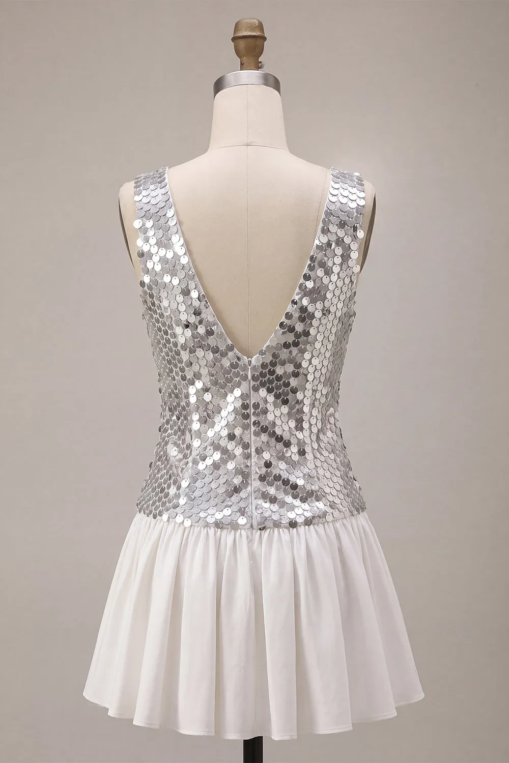 Sparkly Silver A-Line Sequins V-Neck Homecoming Dress with Ruffles sold by Zapaka product image thumbnail 2