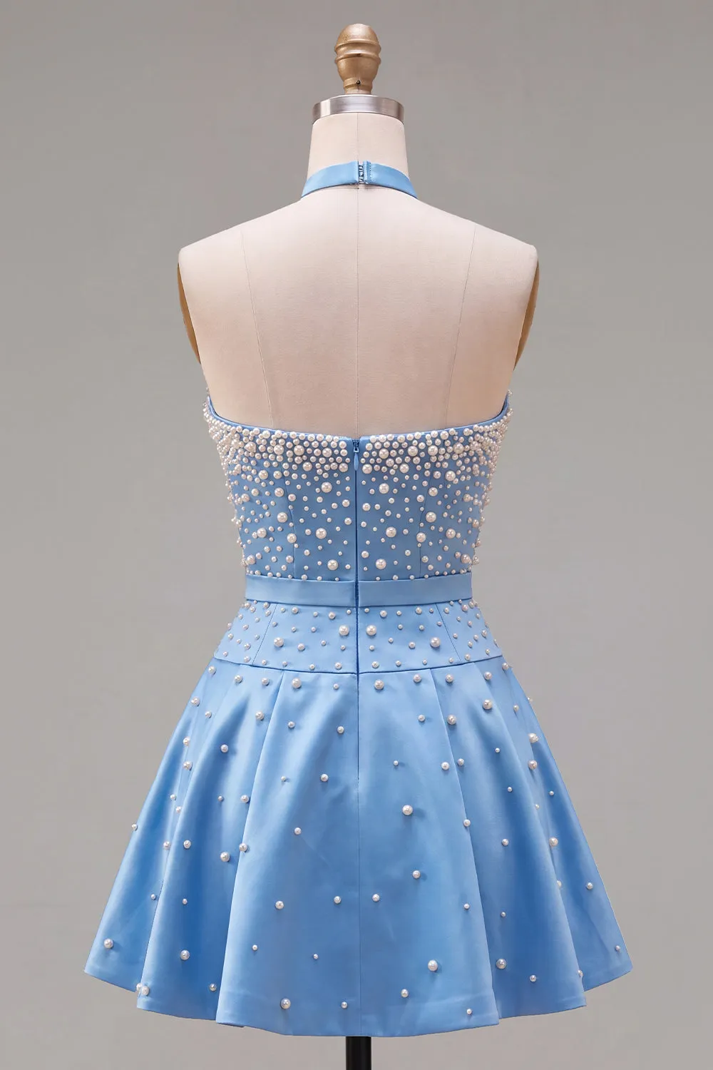 Blue Sweetheart Pearl Embellished Short Homecoming Dress with Choker and Bow sold by Zapaka product image thumbnail 2