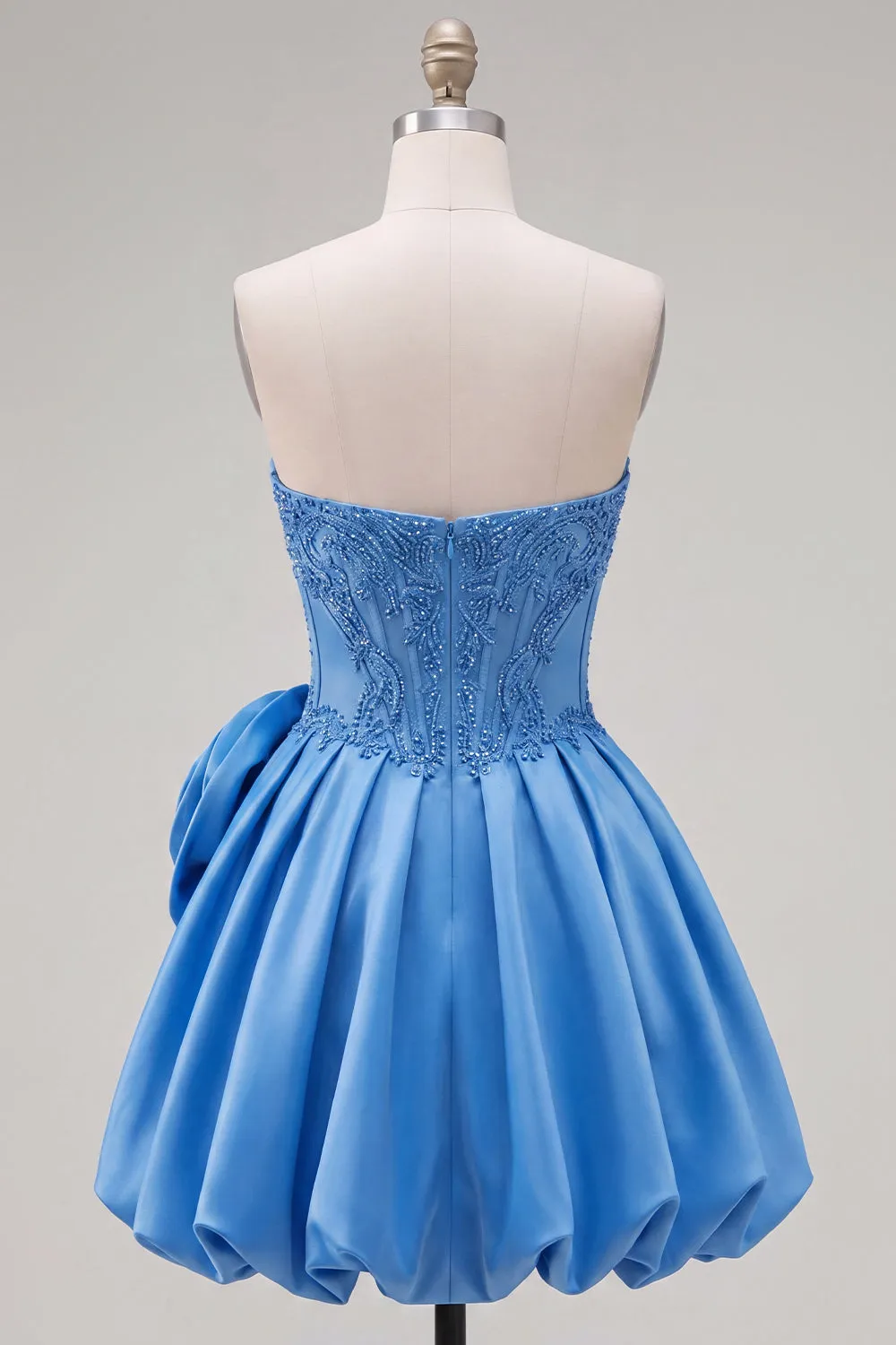 A-Line Dark Blue Strapless Beaded Corset Homecoming Dress with 3D Flower sold by Zapaka product image thumbnail 2