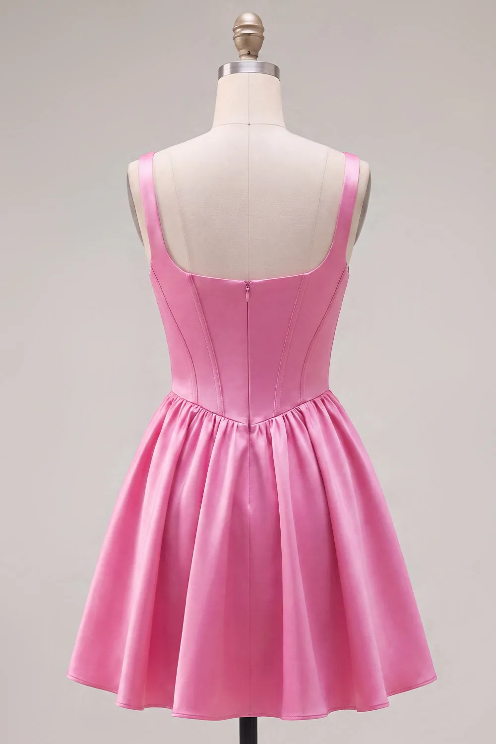A-Line Fuchsia Square Neck Corset Satin Homecoming Dress sold by Zapaka product image thumbnail 2