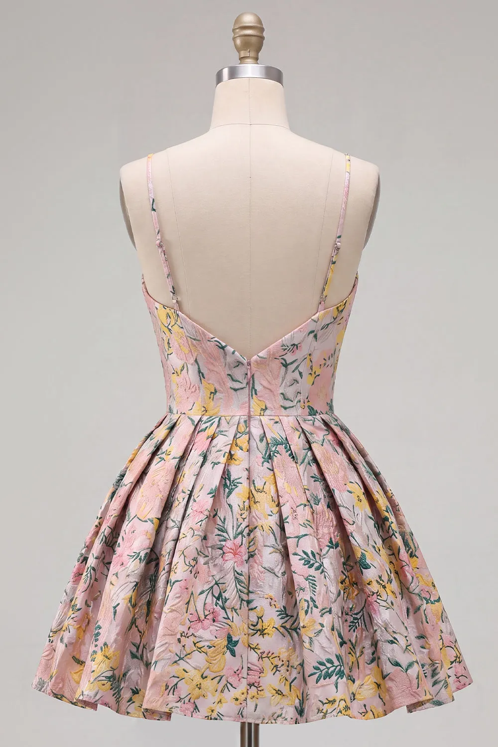 A-Line Grey Floral Spaghetti Straps Backless Short Homecoming Dress sold by Zapaka product image thumbnail 2