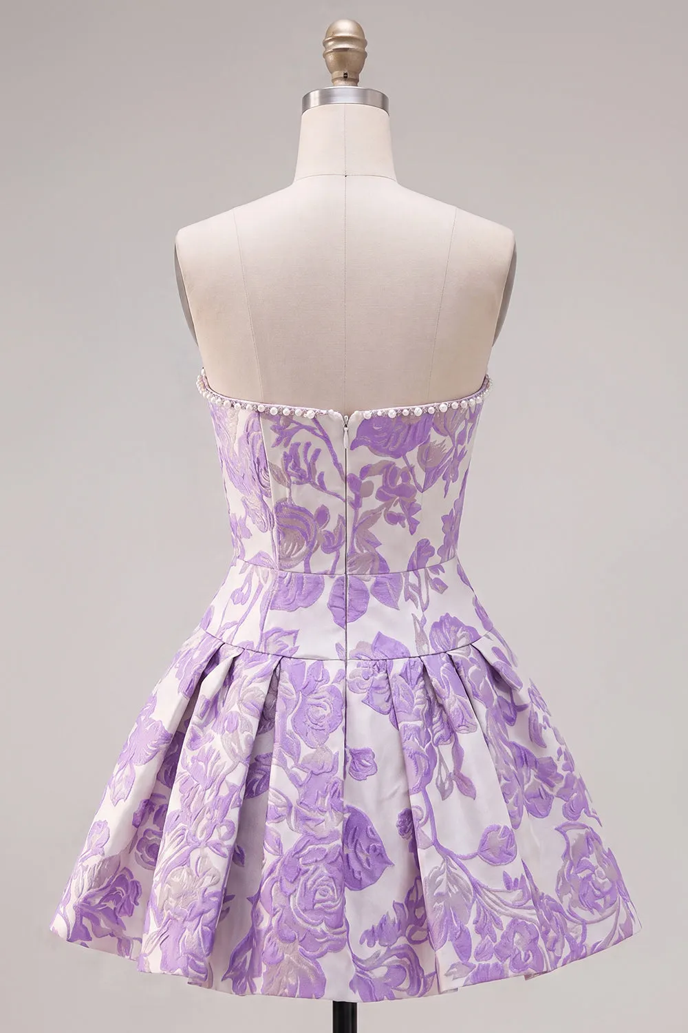 Strapless Purple A-Line Pearls Jacquard Homecoming Dress with Bow sold by Zapaka product image thumbnail 2