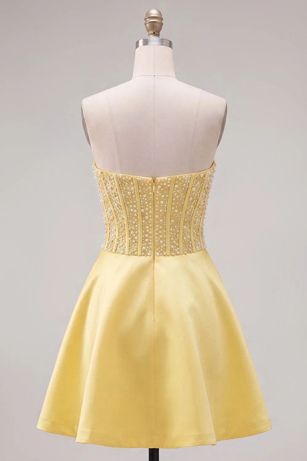 Yellow Sweetheart A-Line Pearls Corset Homecoming Dress with Bow sold by Zapaka product image thumbnail 2
