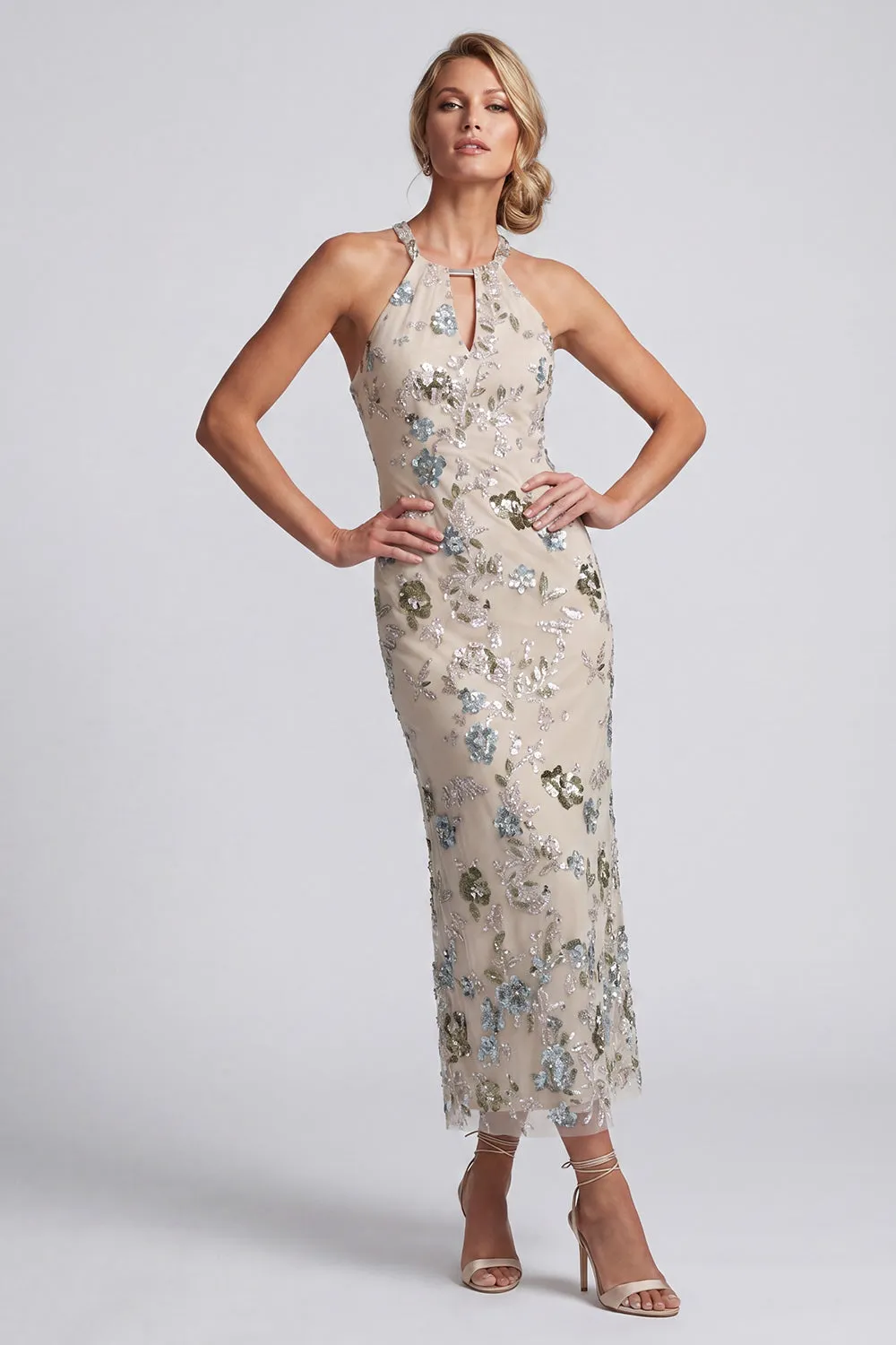 Mermaid Sequin Grey Blue Halter Mother of the Bride Dress sold by Zapaka product image thumbnail 3