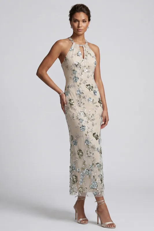 Mermaid Sequin Grey Blue Halter Mother of the Bride Dress made by Zapaka